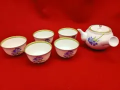 香蘭社　金彩ブルーの花柄　 急須＆湯呑5個セット