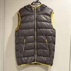 Puma フード付き ダウンベスト グレー/イエロー M