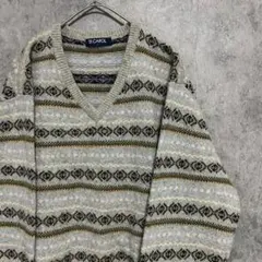 90S vintage 総柄ニット　セーター　メンズ　L 個性派　古着 Y1