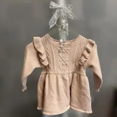 【プティマイン】ピンク フリル付きニットワンピース