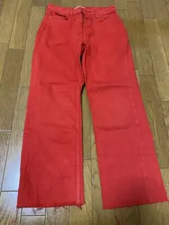 赤 ワイドレッグ デニムパンツ