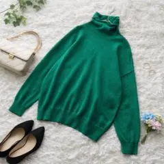 ヒューマンウーマン ꕤ タートルネックニット グリーン ゆったり M 長袖 無地