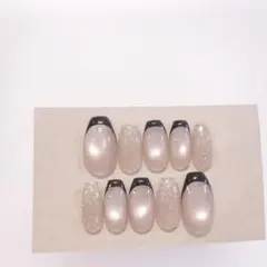 現品　ネイルチップ　フラッシュ　マグネット　黒　フレンチ　シンプル