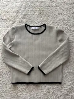 Rirandture ベージュ トップス 7分袖 クロップド丈 リブ配色ニット