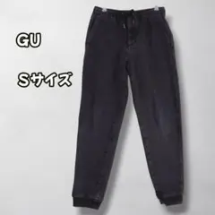 S0369　デニム調ジョガーパンツ　裏フリース　ウエスト紐　ストレッチ　S