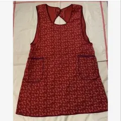 花柄 レトロ柄　エプロン レッド系 小花柄　ポケット付のサムネイル