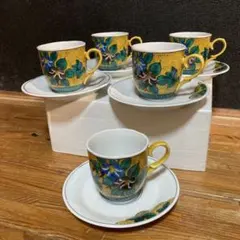 九谷焼　良山窯　吉田屋　花鳥　カップ＆ソーサー　5客セット