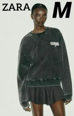 ZARA ウォッシュド加工テキストスウェットシャツ