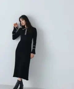 【NATURAL BEAUTY BASIC】ポロバイカラーニットワンピース　美品