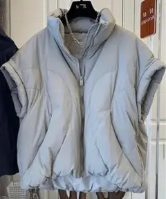 新品　大人気　ベストジャケット　防寒　ライトグレー　オーバーサイズ　Lサイズ