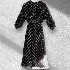 ZARAザラ フラワー花柄刺繍ロングワンピースシフォンシースルー7部ブラック