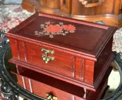【レトロ】 ジュエリーボックス オルゴール付き 木製 宝石箱 アクセサリー バラ