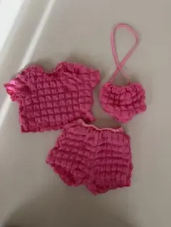 ピンク ワッフルデザイン 子供服3点セット