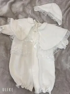 ホワイト ベビードレス 帽子付き