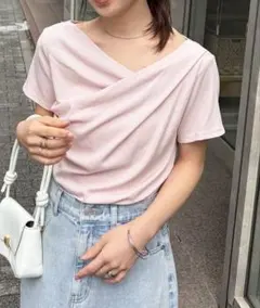 RANAN 2WAYドレープオフショルリブTシャツ