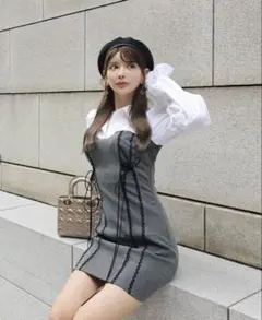 レースアップシャツドッキングワンピース