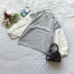 アースミュージック カットソー 長袖 プルオーバー ライトグレー F レース袖