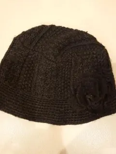 黒 ウール混　ニット帽