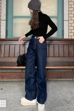 GRL ハイウエストセミワイドデニムパンツ インディゴ　XS