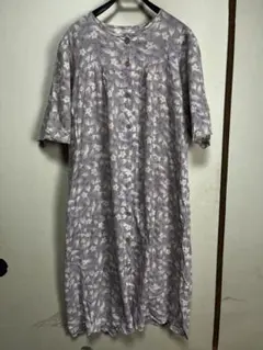 花柄 半袖シャツワンピース 薄紫色