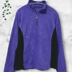 人気色❣️ハーフジップ フリースジャケット パープル×ブラック スポーツ 派手