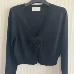 [美品]ブラック　ニットカーディガン　ボレロ Vネック リボン M