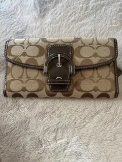 コーチ 長財布 ベージュ ブラウン　シグネチャー