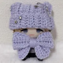 【パステル紫】でかリボン付 ネコ耳 ニット帽 10cm にじぱぺっと ぬい服