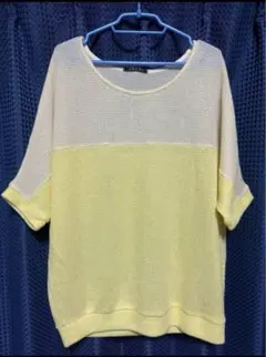 【夏物SALE】INGNI 配色ニット M オフホワイト×イエロー Y2K