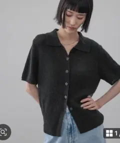 [美品]LOWRYSFARM メランジニットポロカーディガン ブラック