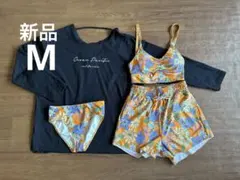 新品オーシャンパシフィック　ラッシュガード水着4点セット　黒　オレンジ　M 9号