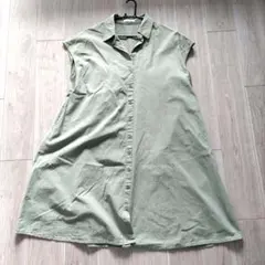 オリーブグリーン 半袖 シャツワンピース