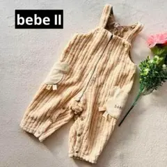 【べべ】美品✨80㎝コーデュロイ　ロンパース　サロペット　ベージュ　くま　男女