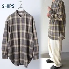 秋　冬　1万　SHIPS バンドカラー 長袖 グランパネル　シャツ　チェック