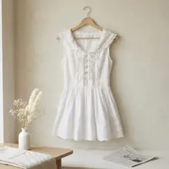 【王道白ワンピ】LIZ LISA セーラー襟 レースアップ ワンピース フリー