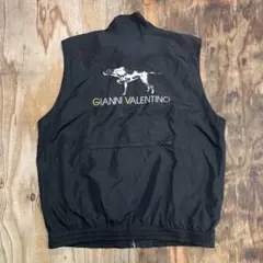 GIANNI VALENTINO ナイロン ジップ ベスト 犬 刺繍 ブラック