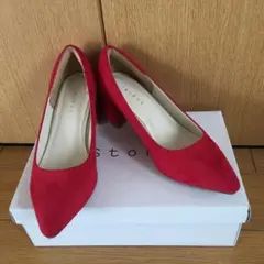 ストラstola赤スウェードパンプスS美品のサムネイル