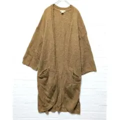 ロングカーディガン ノーカラー 五分袖 無地 M 茶 アクリル H&M