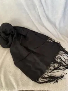 最終値下げ！ シルク100%TOPKAPIブラック シルクストール フリンジ付き