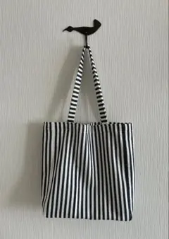 ハンドメイド ネイビー×白 トートバッグ