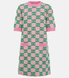 ジーフォア」新品 ストレッチ Gモノグラム柄 ニットワンピース 38(M
