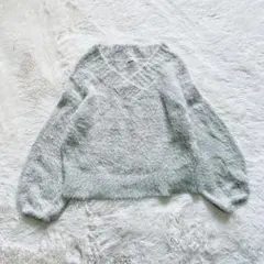 アースミュージックアンドエコロジー シャギーニット Vネック ボリューム袖 春秋