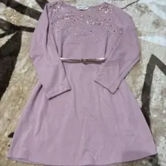 H&M ピンク スパンコール 長袖ワンピース
