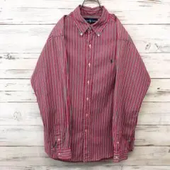 ラルフローレン☆長袖BDシャツ L 刺繍ロゴ レッド