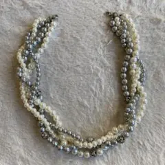 【華やか】パールネックレス4連　ホワイト×グレー