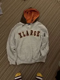 XLARGE フード付きパーカー グレー/オレンジ