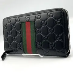 ✨極美品 グッチ 長財布 ラウンドファスナー GGシマ シェリーライン レザー