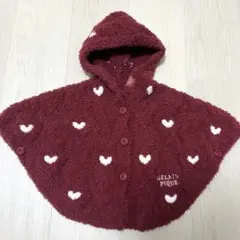 ジェラートピケ ハート柄 ポンチョ 赤 70
