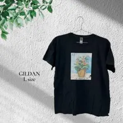 GILDAN【L】花柄 黒 Tシャツ 無地 無印 シンプル