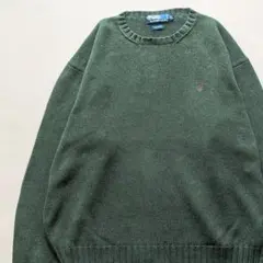 90s ポロバイラルフローレン ニット コットン 香港製 XL ポニー刺繍 古着